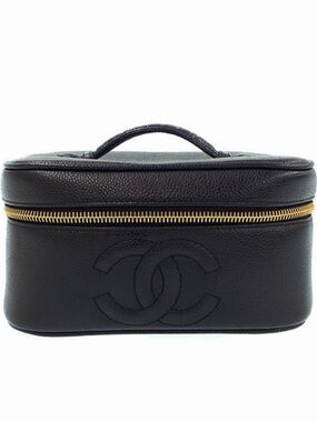 CHANEL Black Leather Vanity Case with Gold Hardware